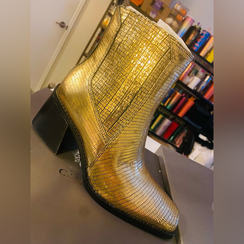 Metallic gold booties, Vince Camuto